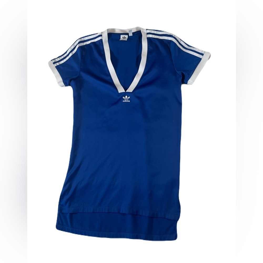 adidas Royal Blue V-Neck Athletic Dress with White Trim